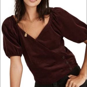 Madewell Puff Sleeve Wrap Corduroy Top